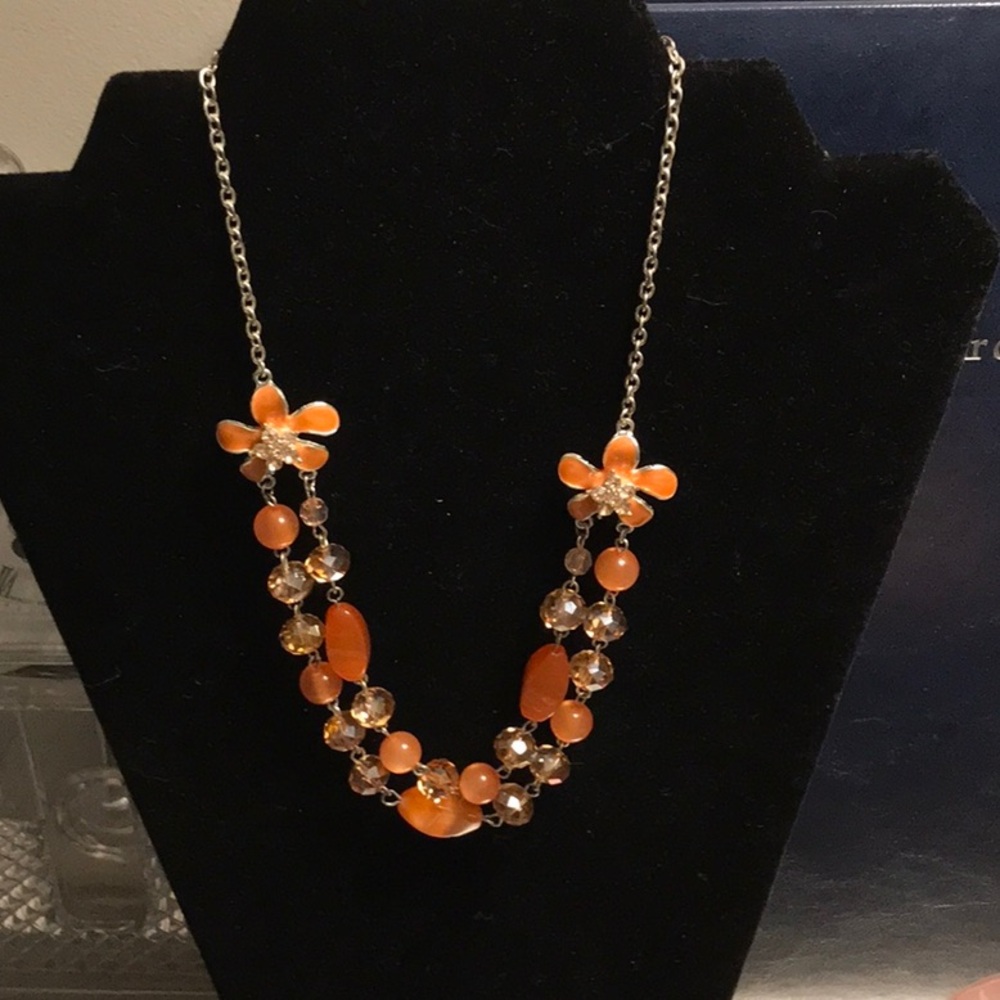 Elegant Orange Beaded Necklace.  19” with extender